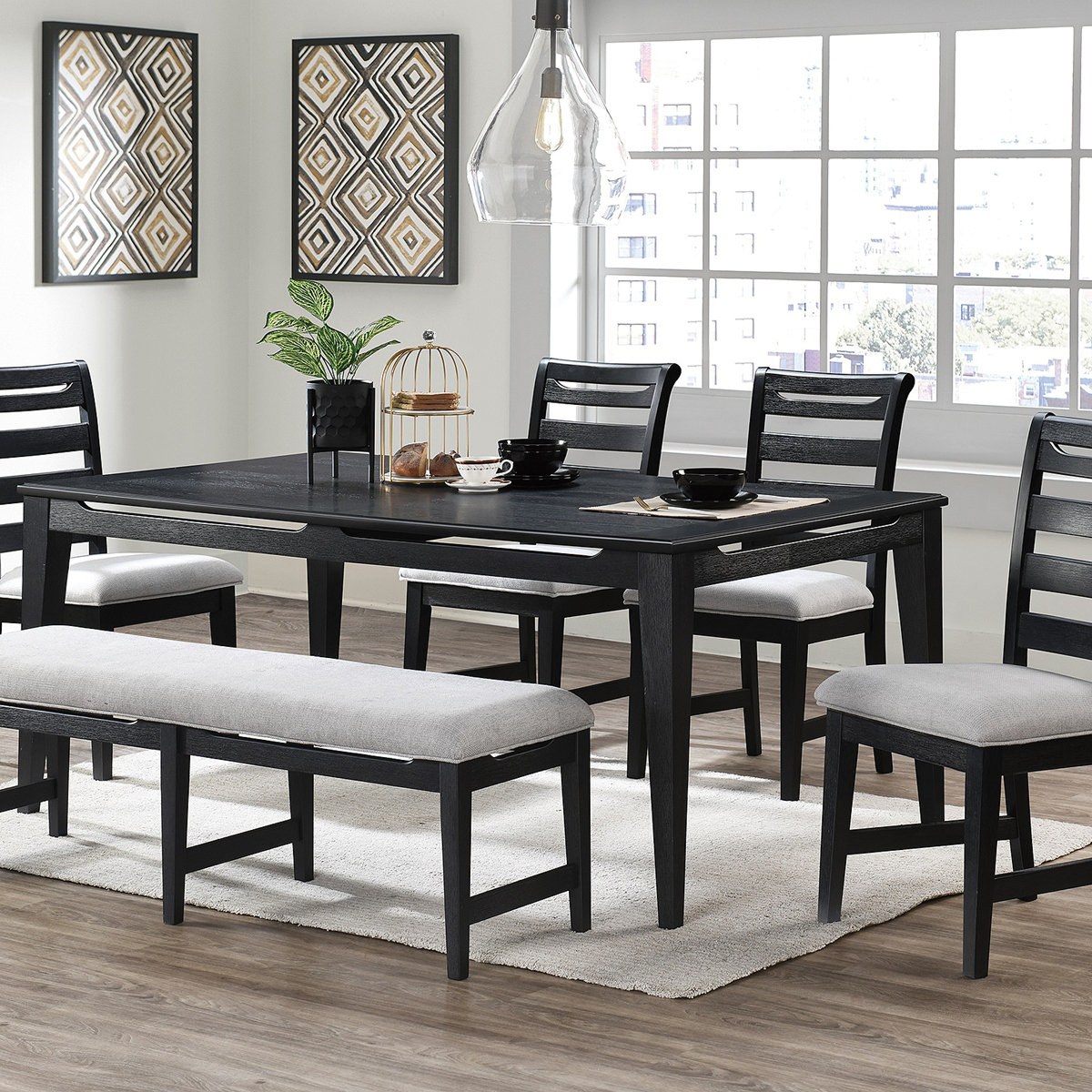 Red Barrel Studio® Pc Dining Set Table And X Side Chairs X Bench  Upholstered Fabric Cushion Seats Solid Wood Dining Room Furniture | Wayfair
